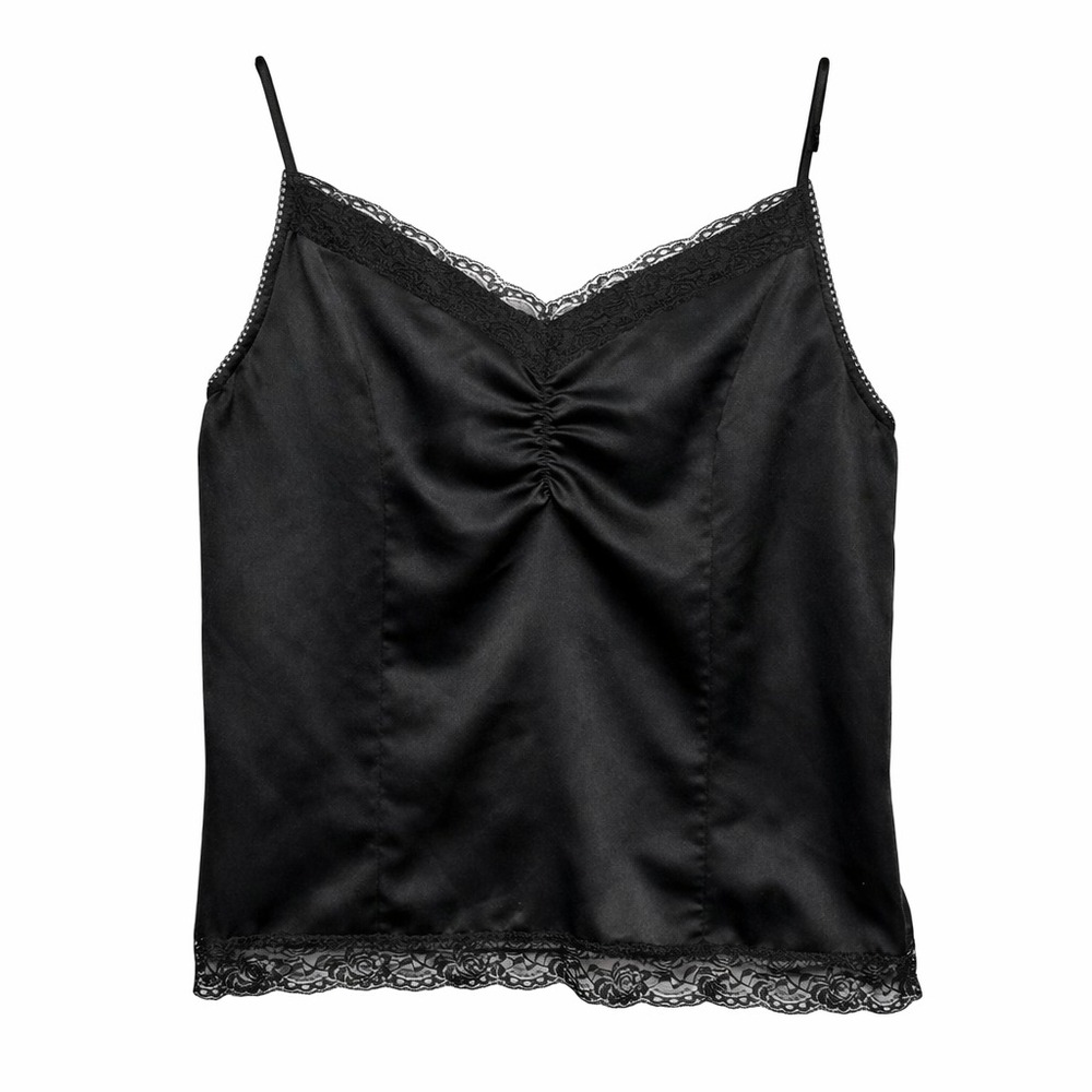Vintage Y2K S Dark Coquette Satin Lace Camisole Top Womens Sz L Indie Sleaze‎